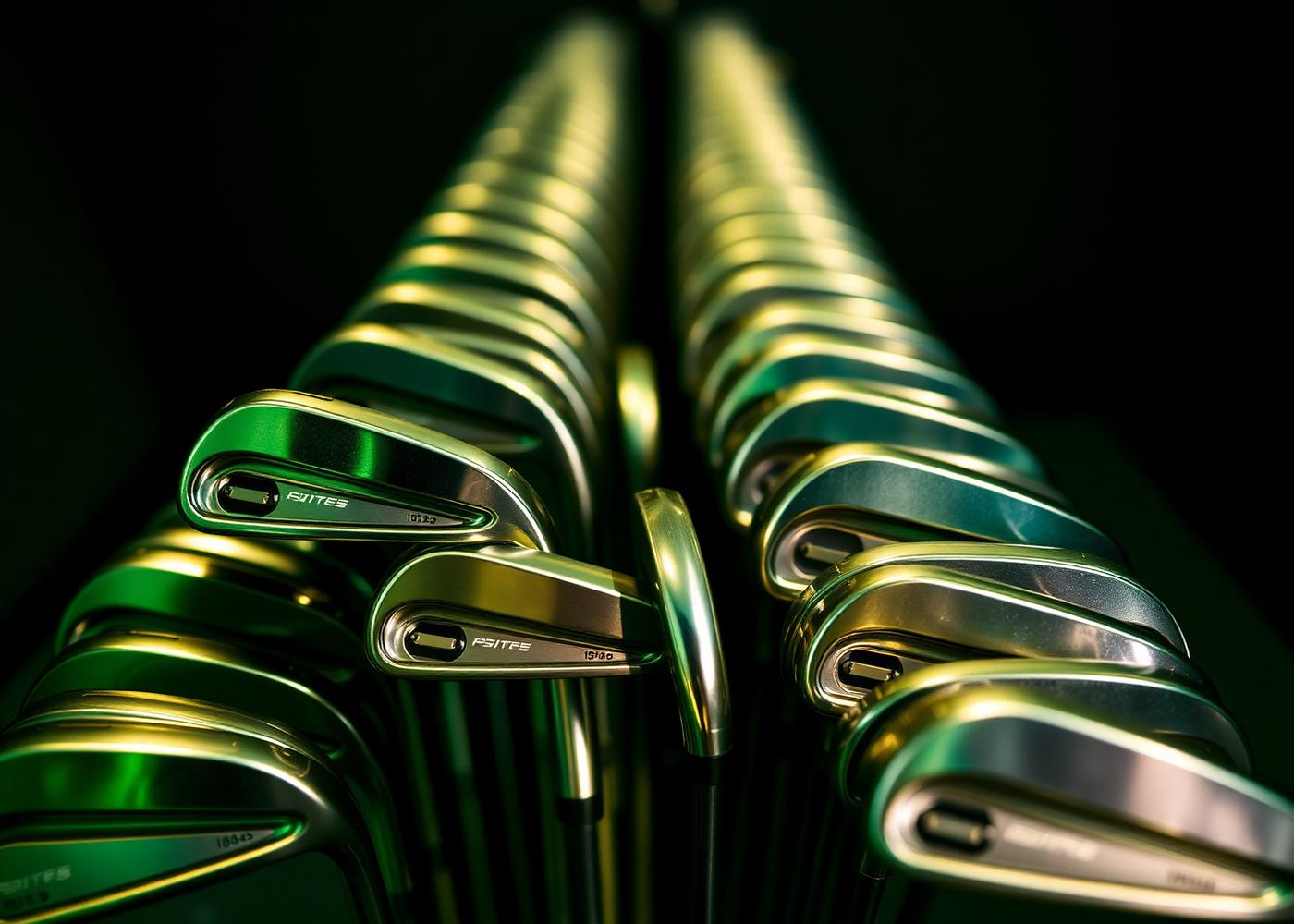 Golf irons arranged in the fitting studio